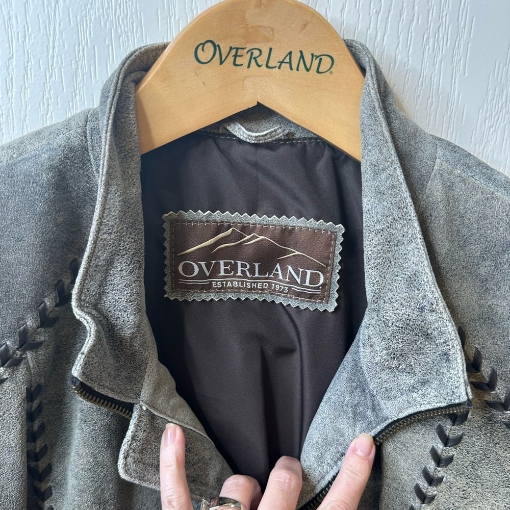 Gray Suede Leather Motorcycle Jacket With Quilted Details — image 2 of 8